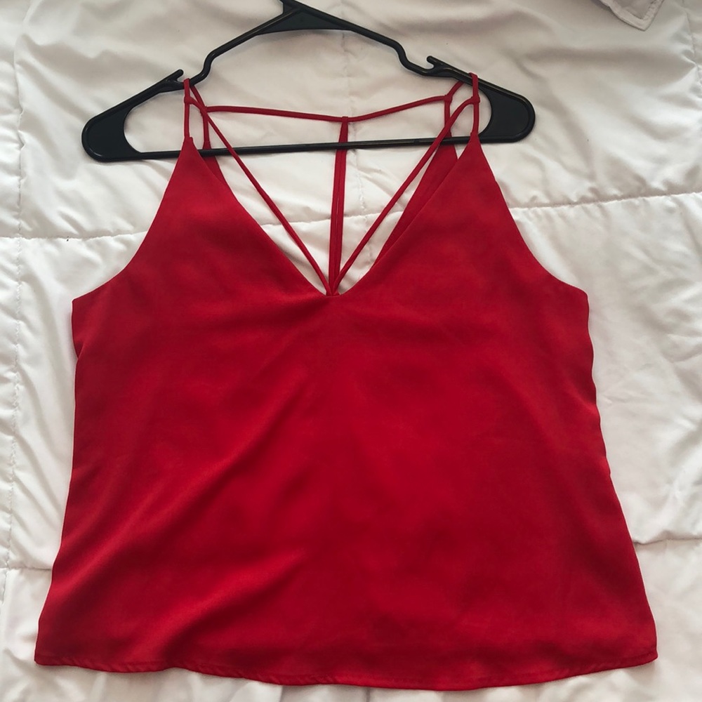 Red blouse with cuts